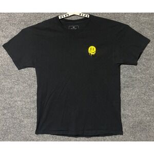 Red Eight Mens Large T-Shirt Black Embroidered‎ Melting Smiley Face Graphic